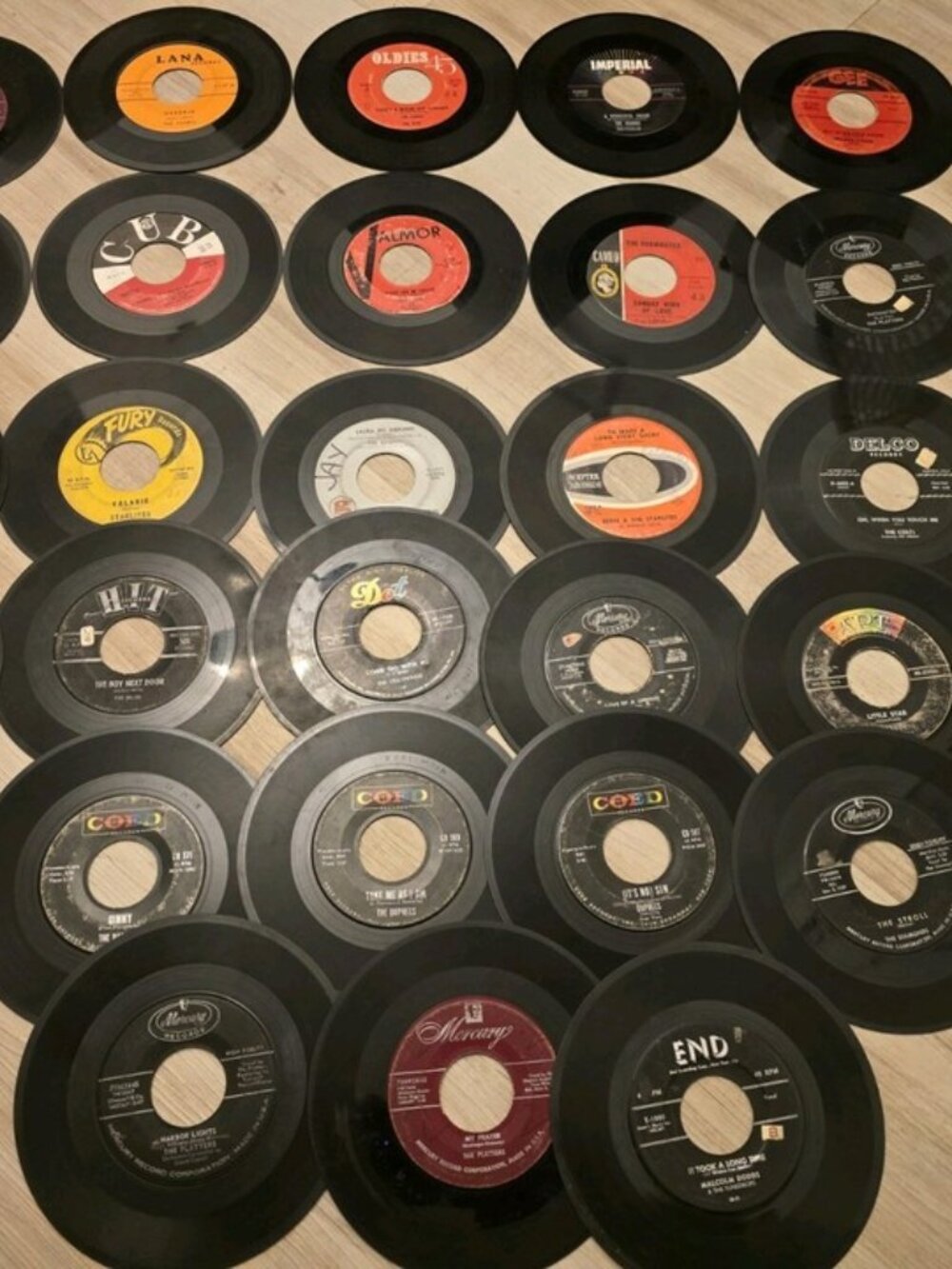 Lot of 33 1950s/1960s Doo Wop and Early Rock 45 RPM Vinyl Record Singles